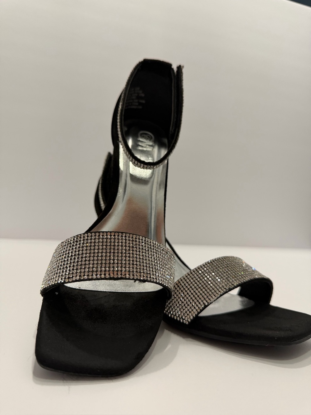 Black Rhinestone Ankle-Strap Heels